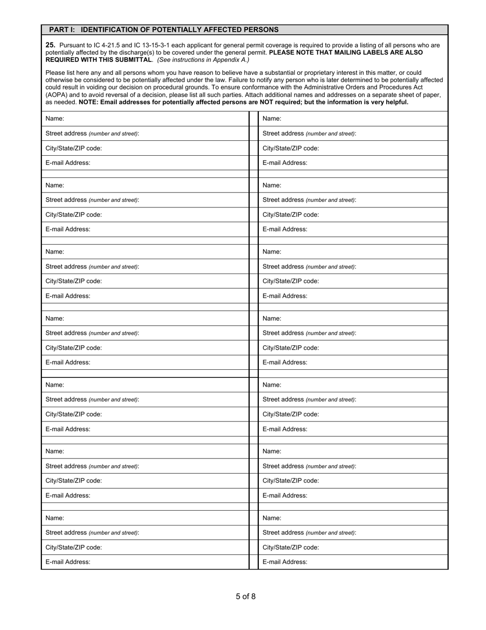 State Form 55918 Notice of Intent (Noi) Letter for Ing670000 Hydrostatic Testing of Commercial Pipelines General Npdes Permit - Indiana, Page 5