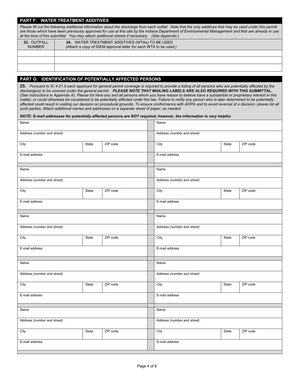 State Form 55945 Notice of Intent (Noi) Letter for Ing080000 Ground Water Petroleum Remediation General Npdes Permit - Indiana, Page 4