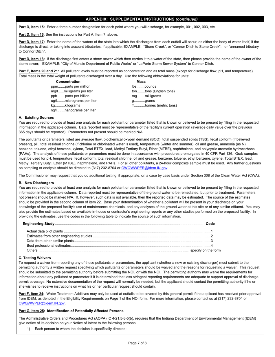 State Form 55945 Notice of Intent (Noi) Letter for Ing080000 Ground Water Petroleum Remediation General Npdes Permit - Indiana, Page 7