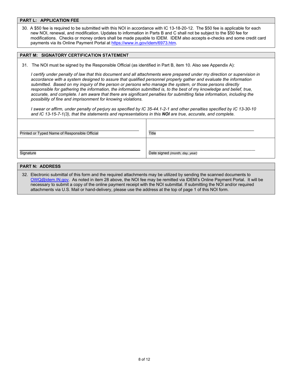 State Form 55919 Notice of Intent (Noi) Letter for Ing340000 Petroleum Products Terminals General Npdes Permit - Indiana, Page 8