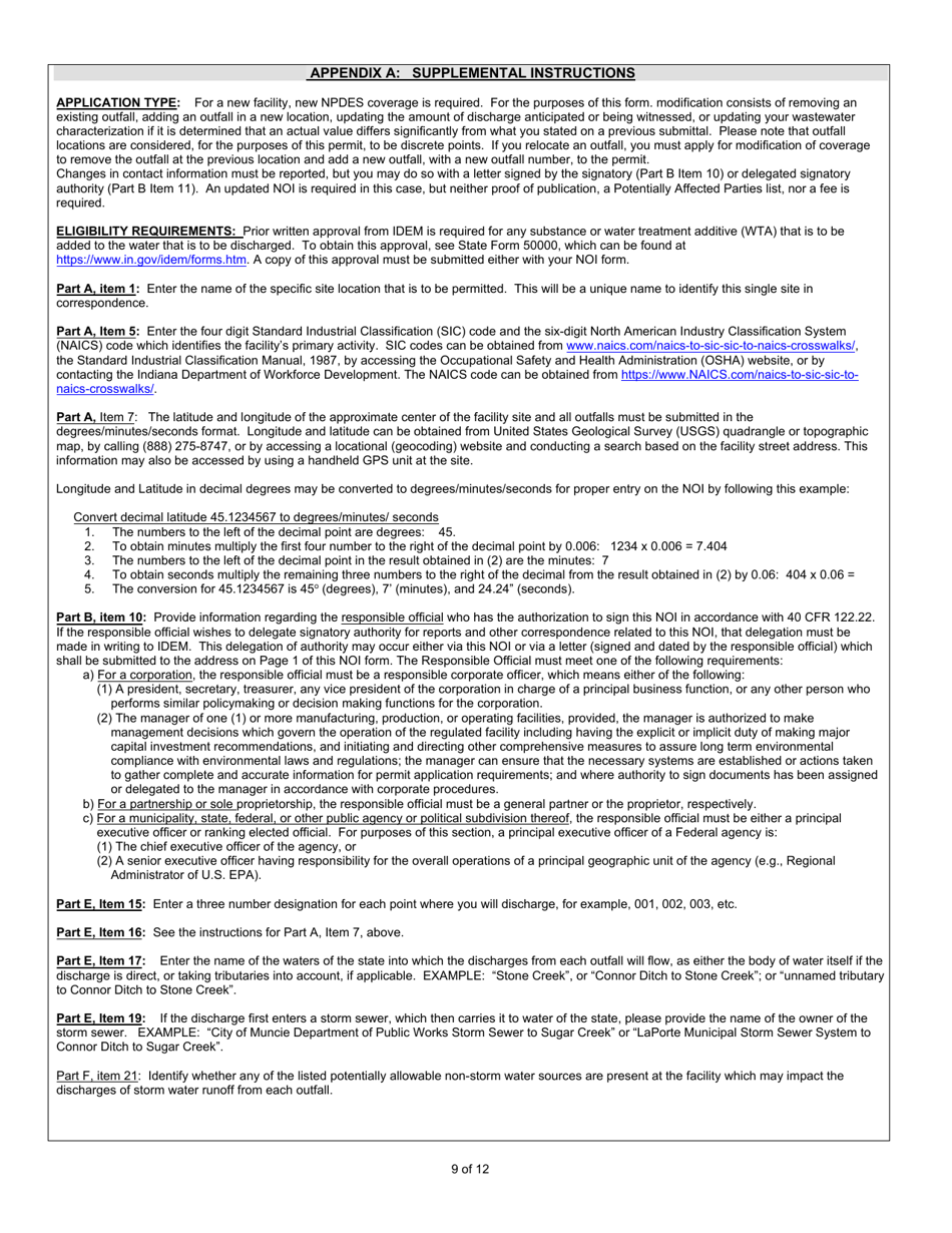 State Form 55919 Notice of Intent (Noi) Letter for Ing340000 Petroleum Products Terminals General Npdes Permit - Indiana, Page 9