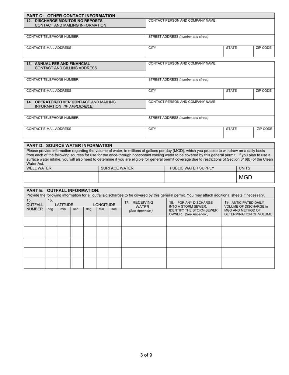State Form 55916 Notice of Intent (Noi) Letter for Ing250000 Once Through Noncontact Cooling Water - Indiana, Page 3
