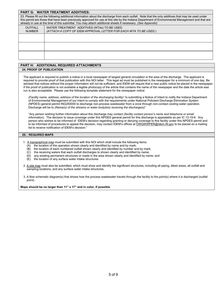 State Form 55916 Notice of Intent (Noi) Letter for Ing250000 Once Through Noncontact Cooling Water - Indiana, Page 5