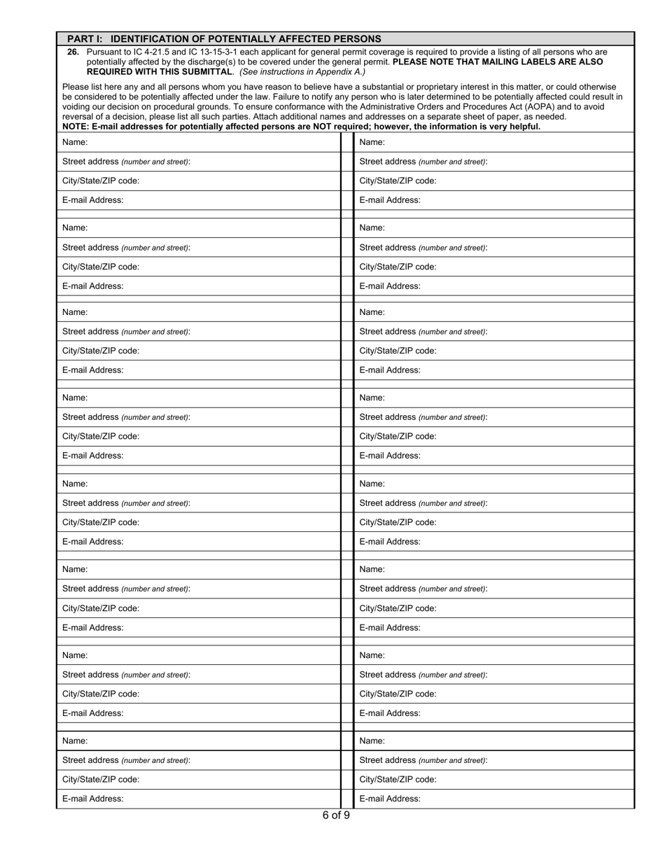 State Form 55916 Notice of Intent (Noi) Letter for Ing250000 Once Through Noncontact Cooling Water - Indiana, Page 6