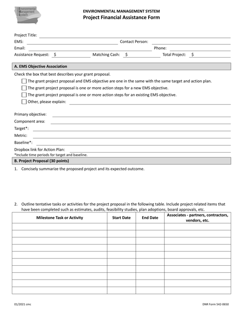 DNR Form 542-0650  Printable Pdf