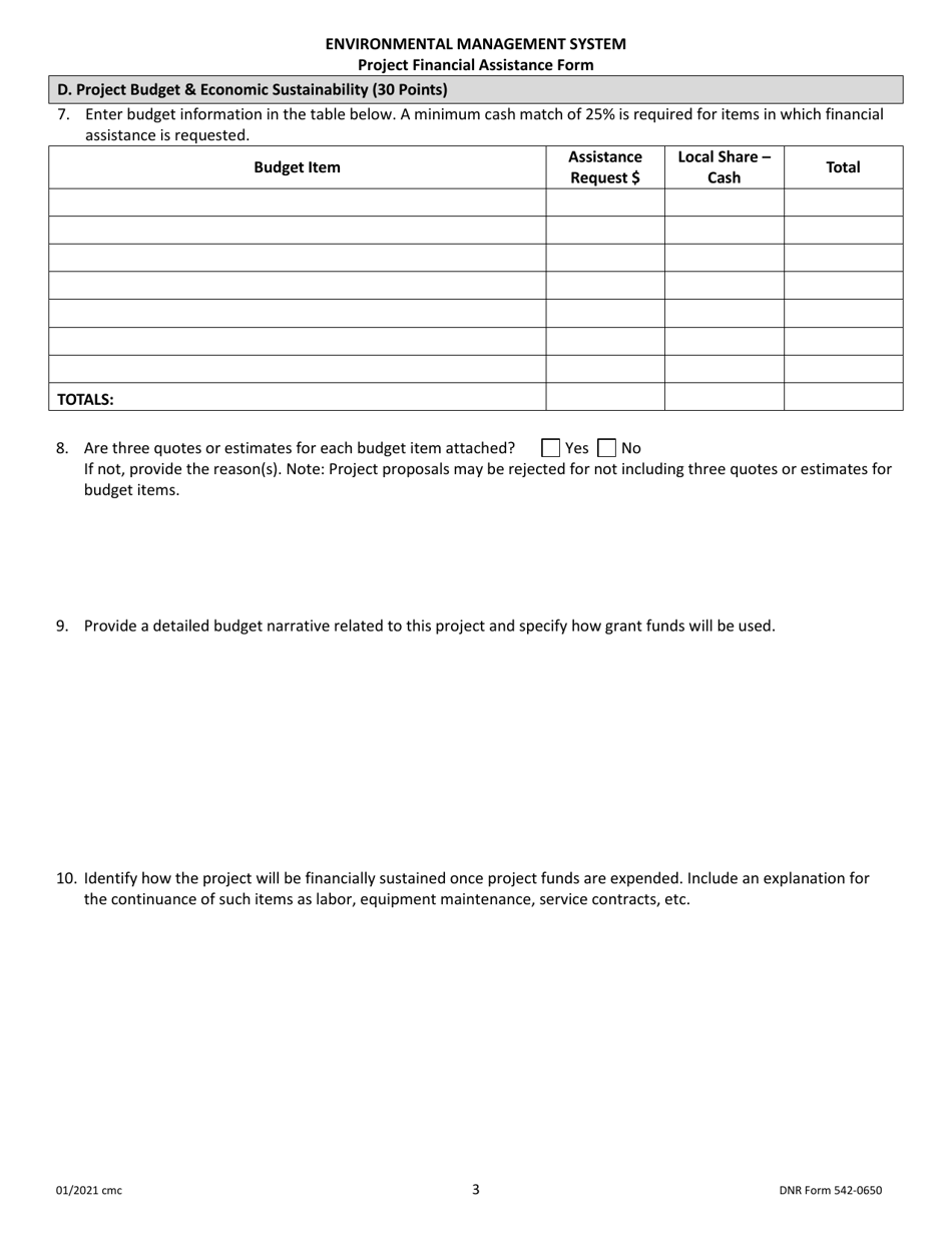 DNR Form 542-0650 Project Financial Assistance Form - Iowa, Page 3