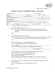 Attachment A Initial Clinical Eligibility Form - Sed Waiver - Kansas