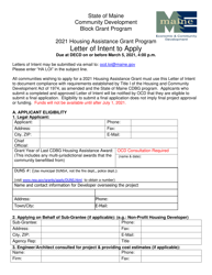 Document preview: Housing Assistance Grant Program Letter of Intent to Apply - Maine, 2021