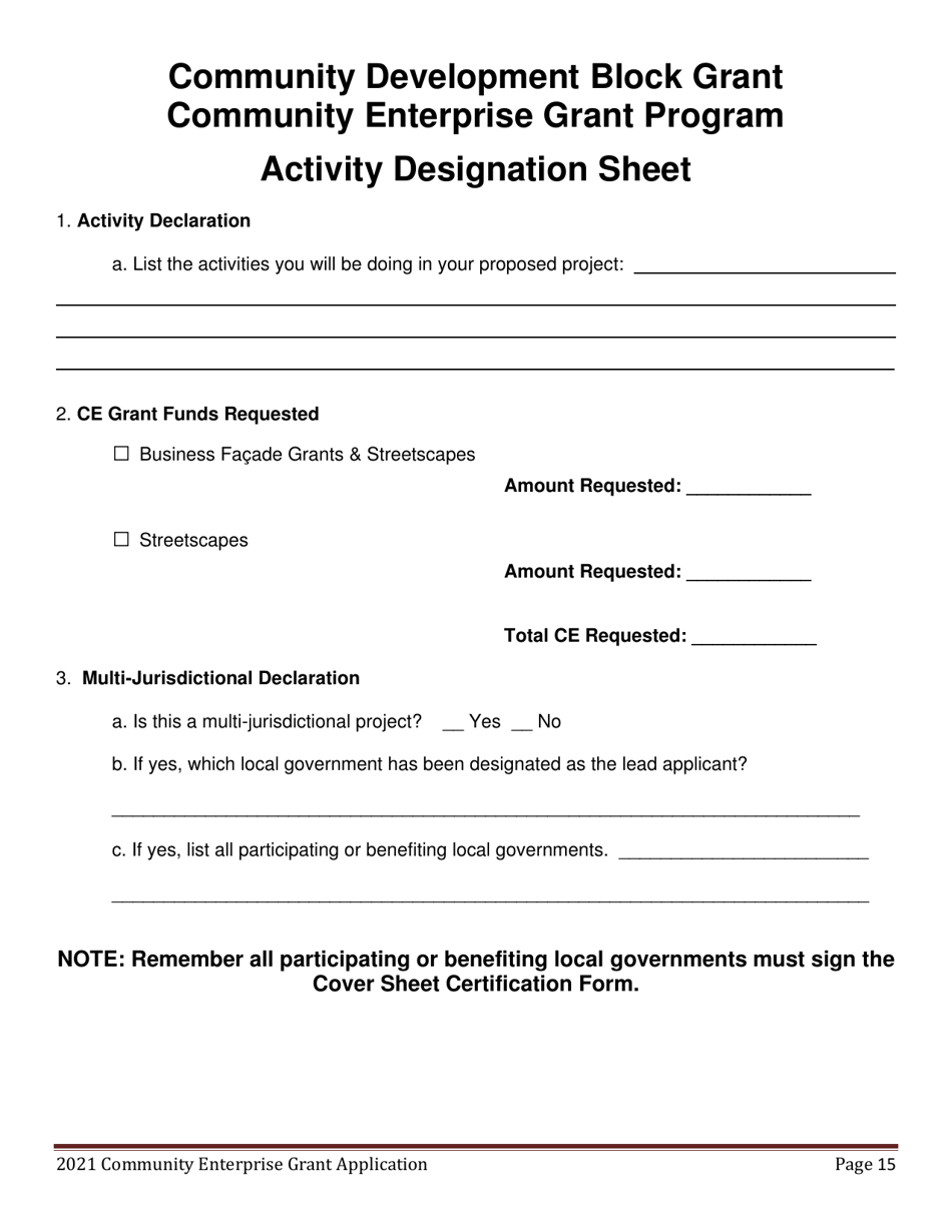 Community Enterprise Grant Program Application - Maine, Page 15