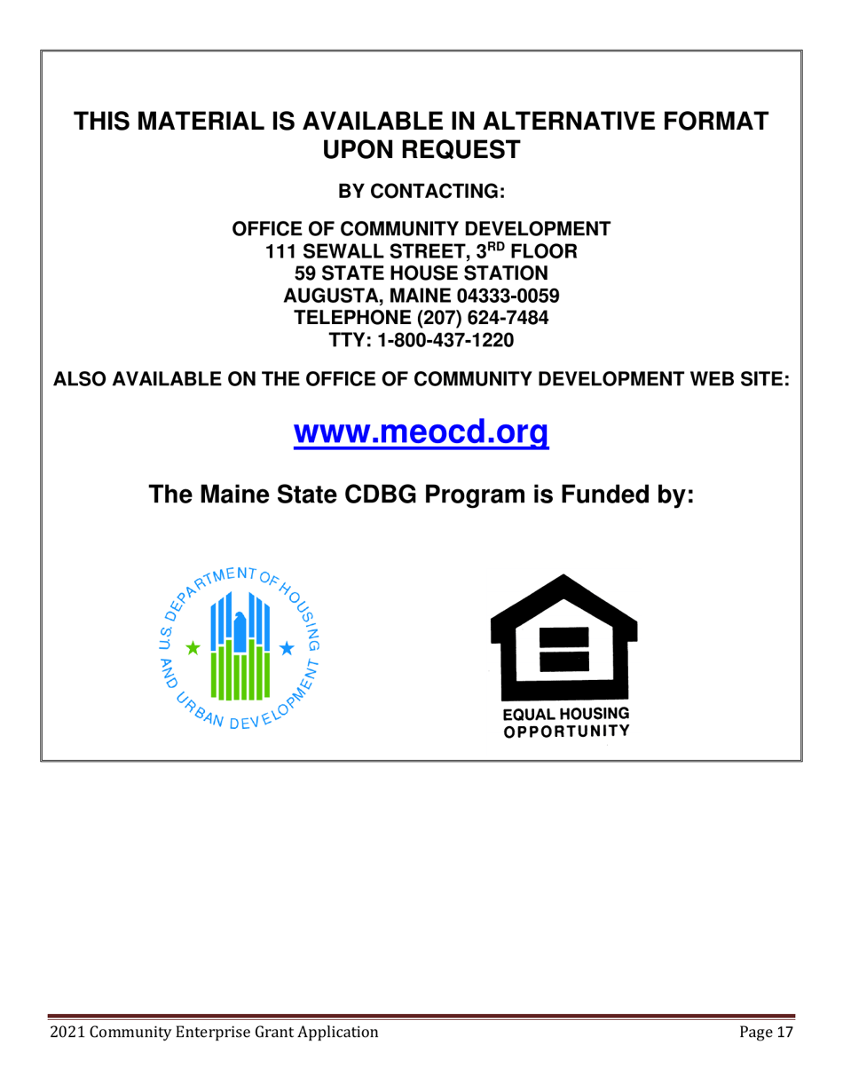 Community Enterprise Grant Program Application - Maine, Page 17