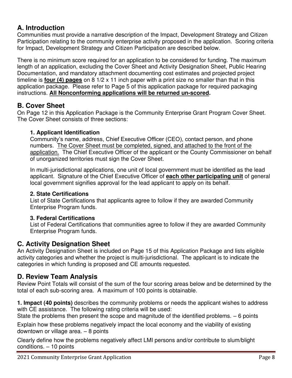 Community Enterprise Grant Program Application - Maine, Page 8