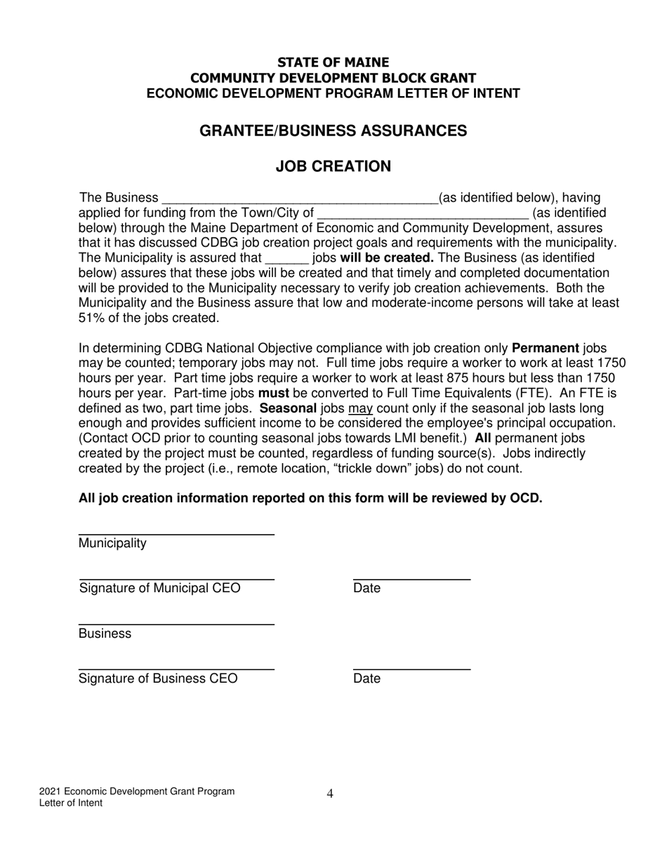 Economic Development Program Letter of Intent to Apply - Maine, Page 4