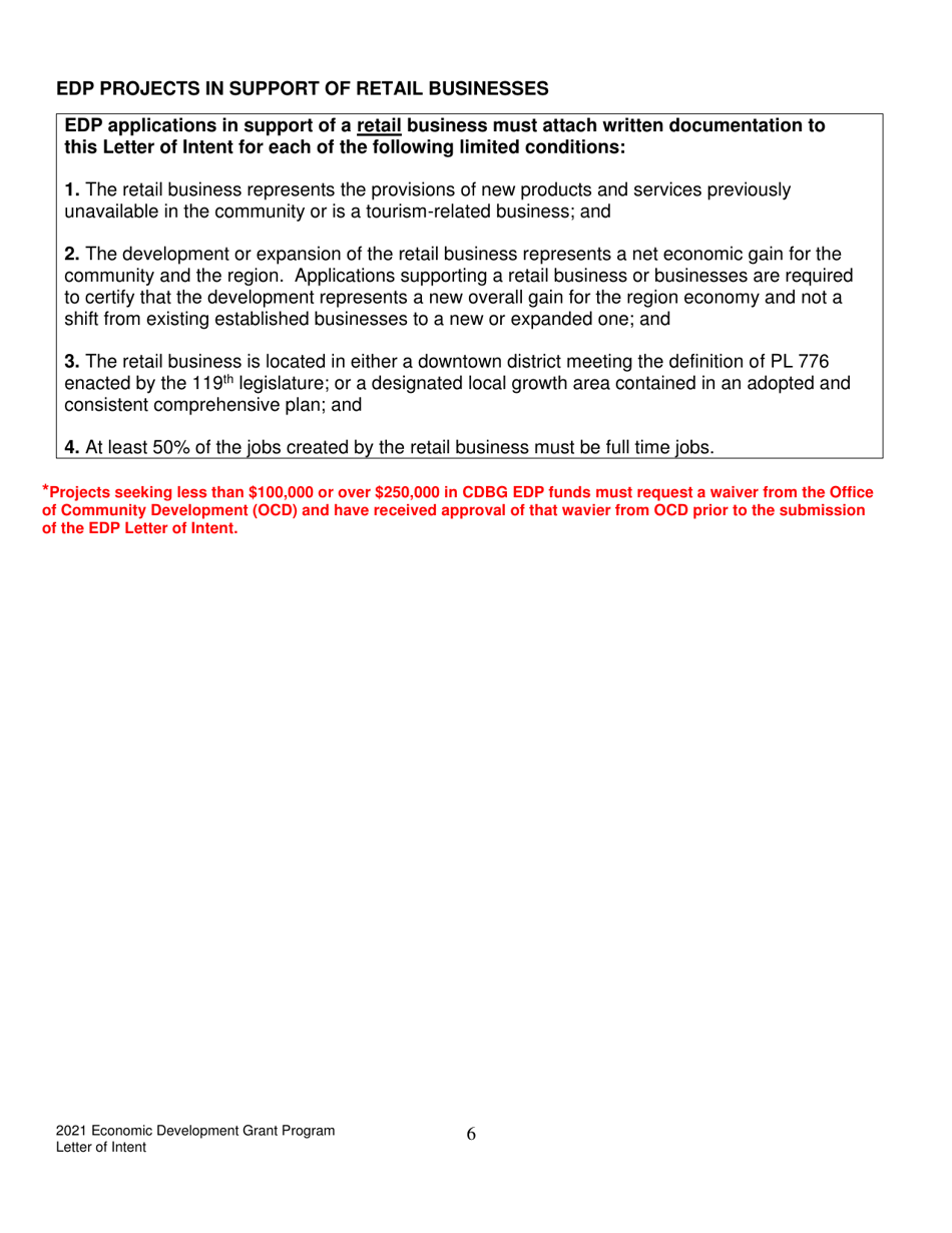 Economic Development Program Letter of Intent to Apply - Maine, Page 6