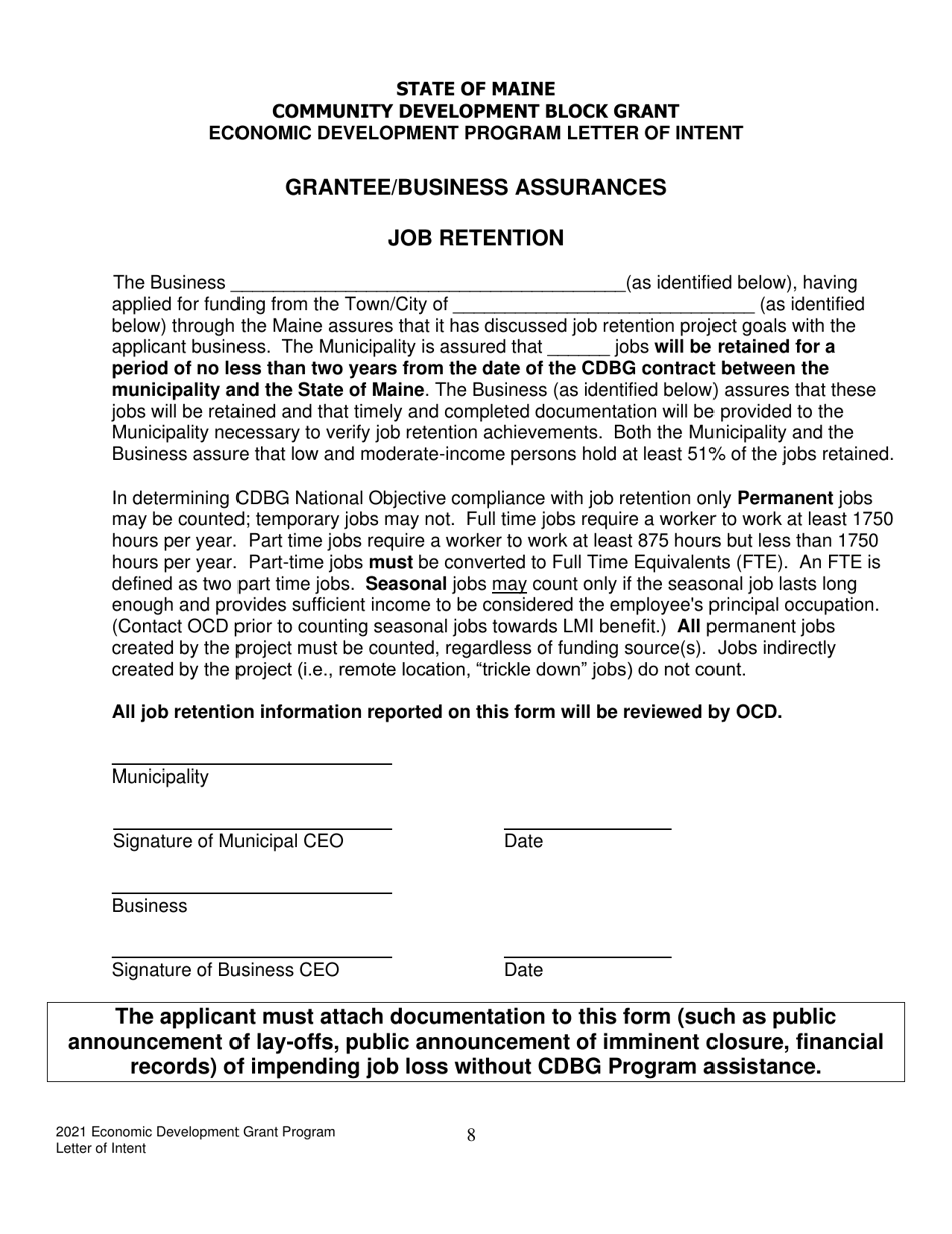 Economic Development Program Letter of Intent to Apply - Maine, Page 8
