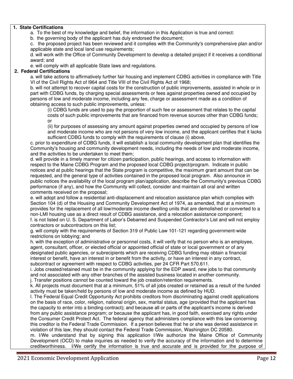 Economic Development Program Application - Maine, Page 12