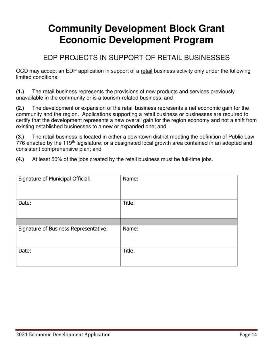Economic Development Program Application - Maine, Page 14
