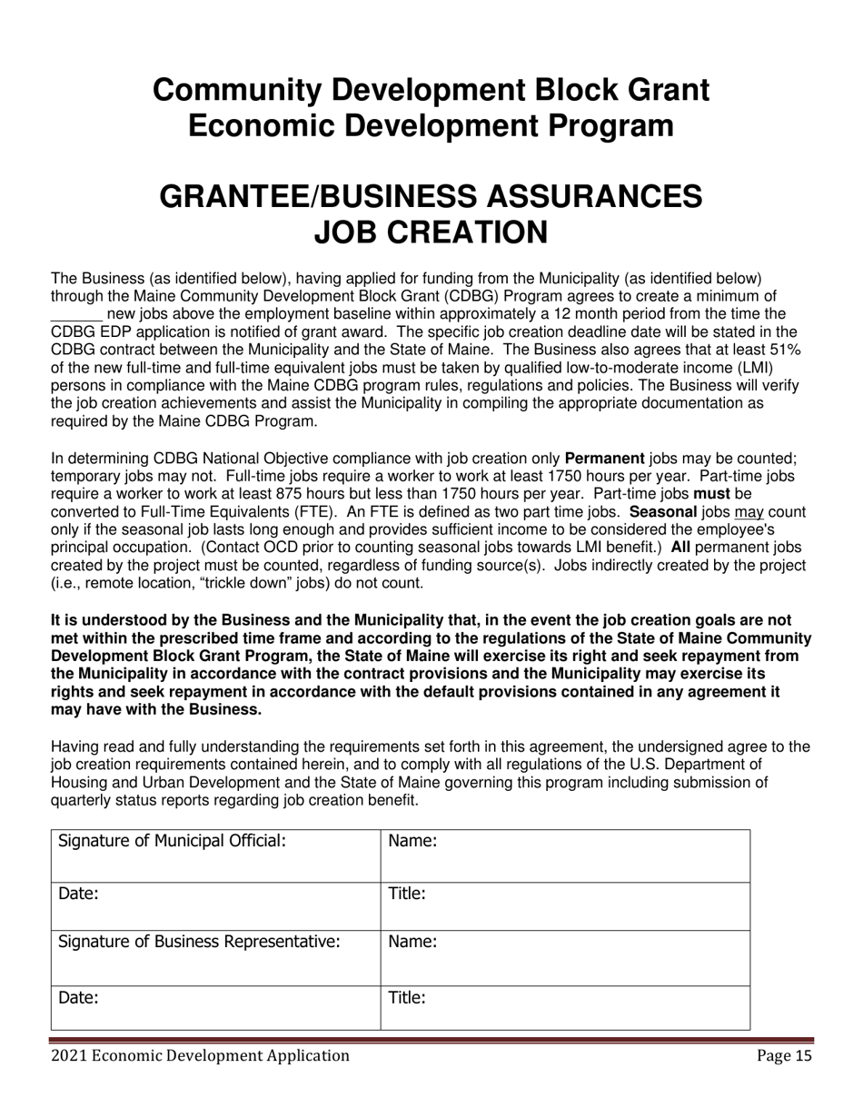 Economic Development Program Application - Maine, Page 15