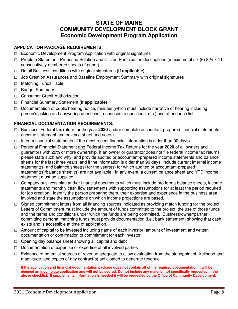 Economic Development Program Application - Maine, Page 8
