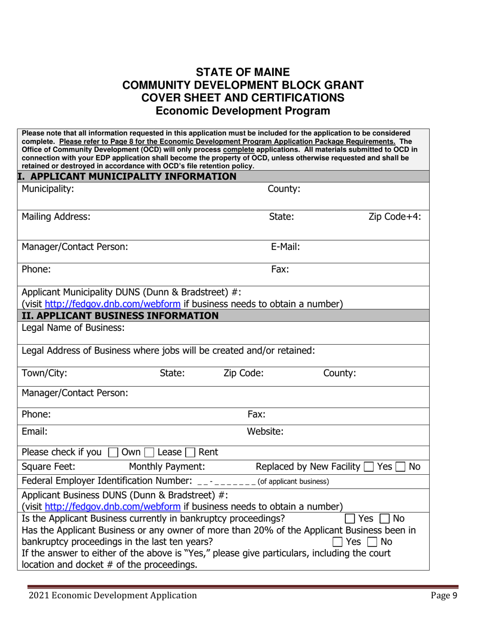 Economic Development Program Application - Maine, Page 9