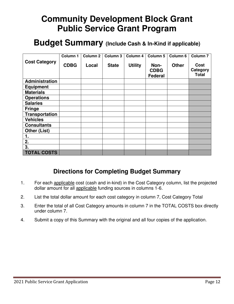 Public Service Grant Program Application - Maine, Page 12