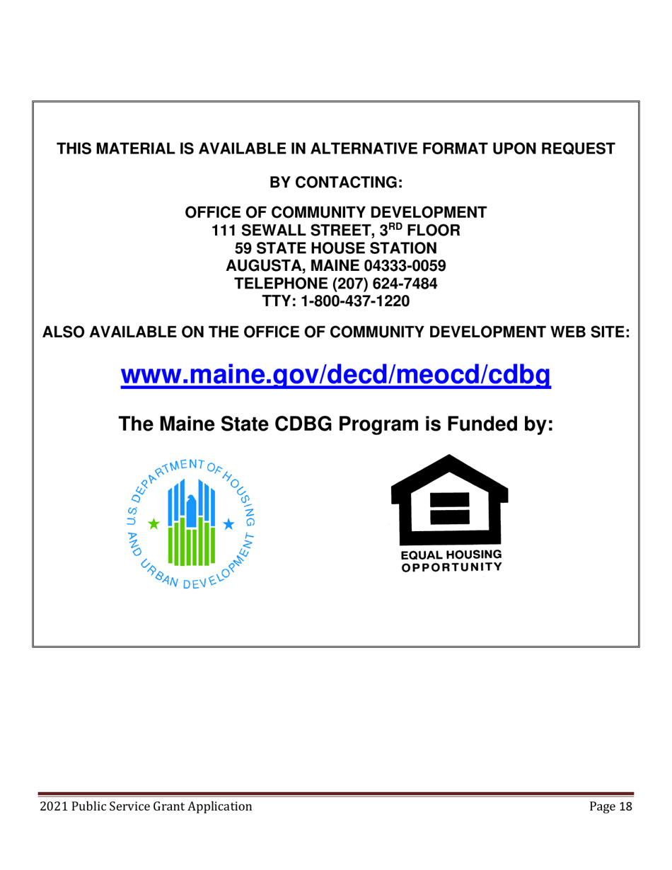 Public Service Grant Program Application - Maine, Page 18
