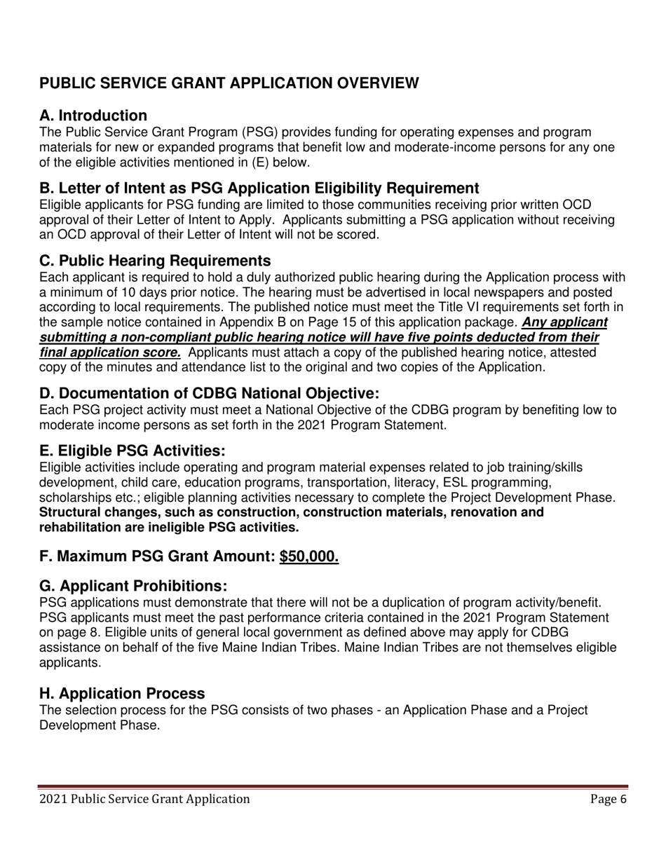Public Service Grant Program Application - Maine, Page 6