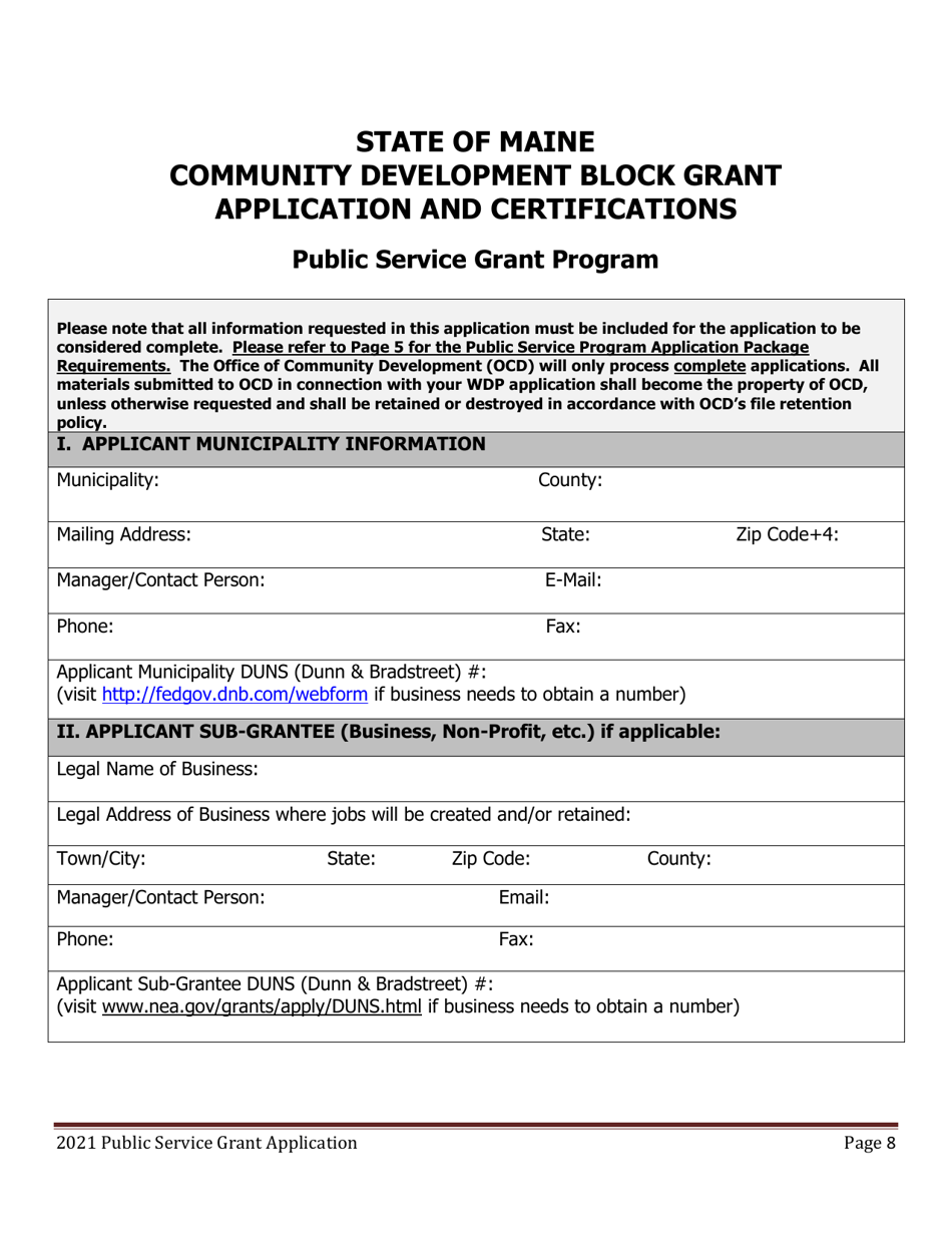 Public Service Grant Program Application - Maine, Page 8
