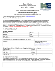 Document preview: Public Service Grant Program Letter of Intent to Apply - Maine, 2021