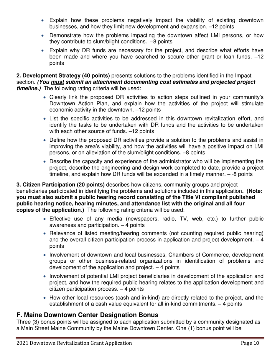 Downtown Revitalization Grant Program Application - Maine, Page 10