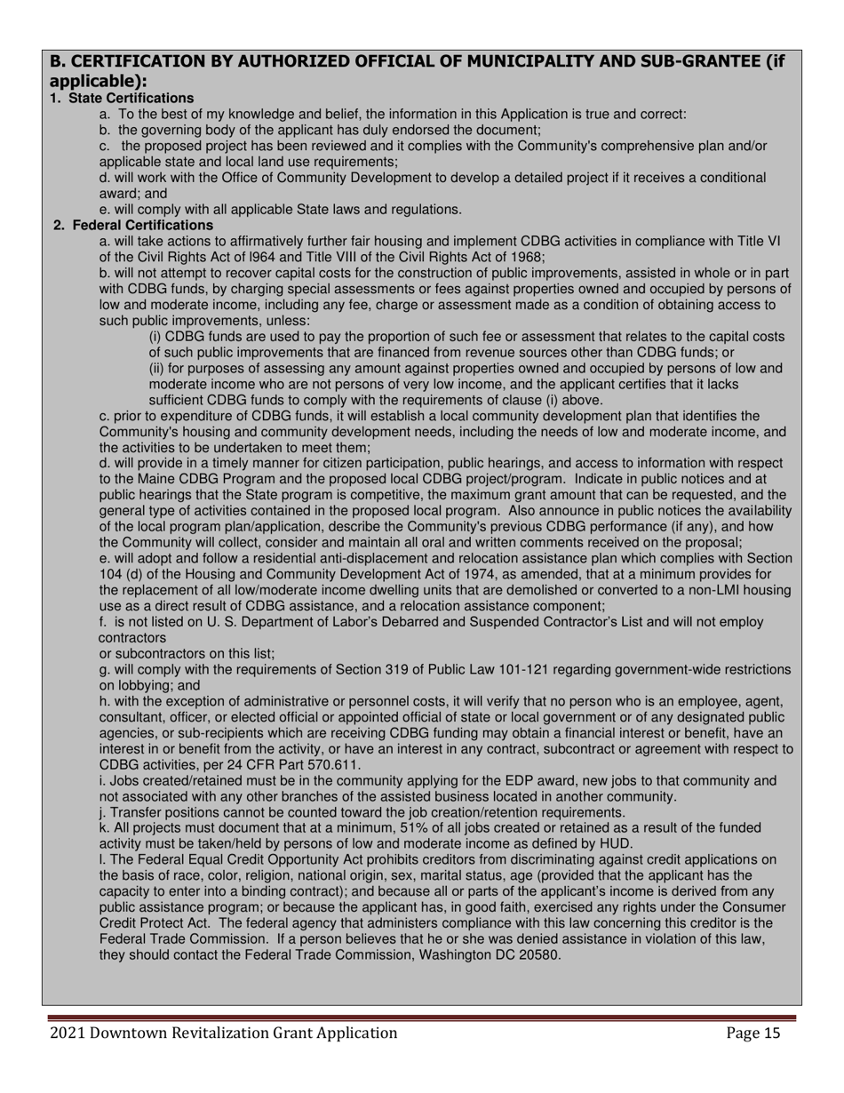Downtown Revitalization Grant Program Application - Maine, Page 15