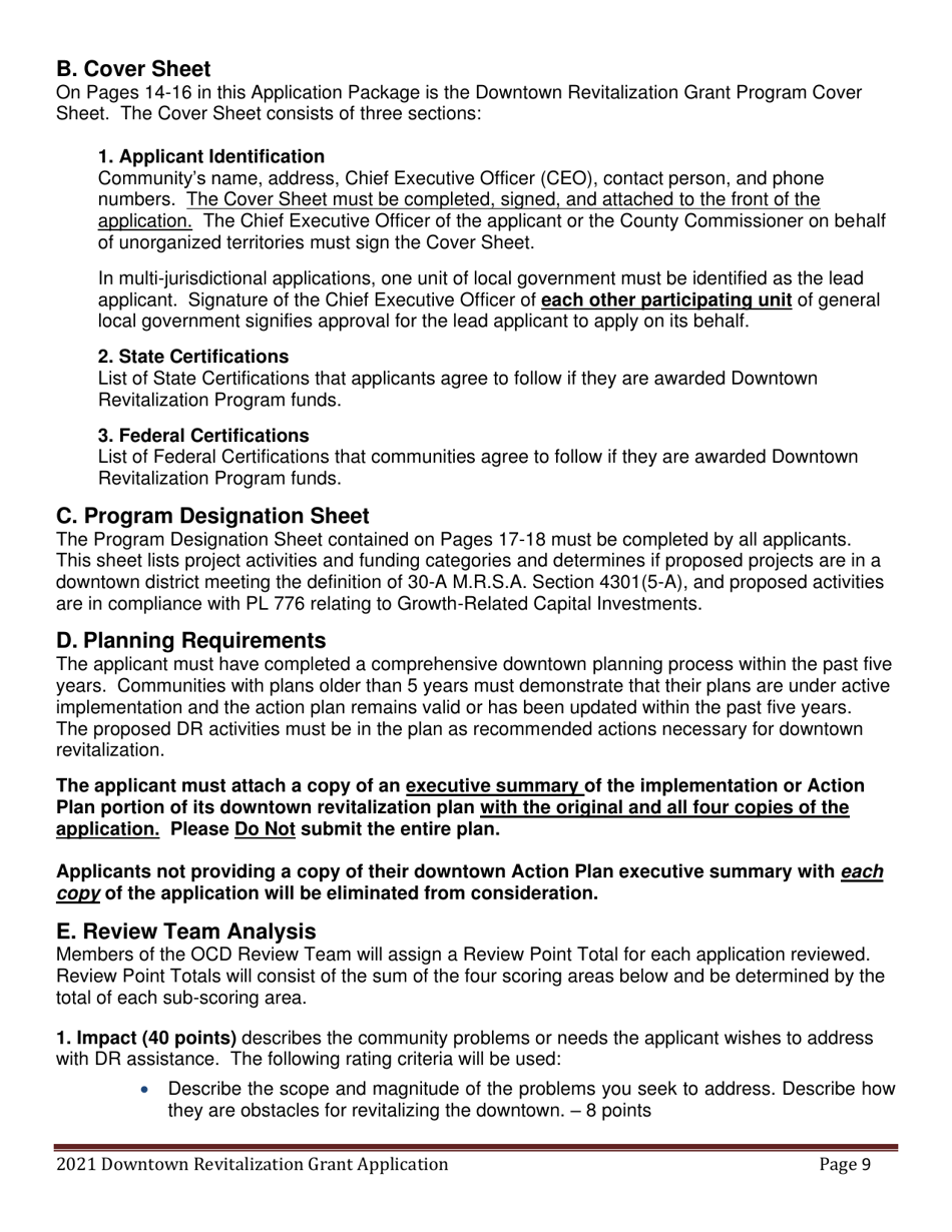 Downtown Revitalization Grant Program Application - Maine, Page 9