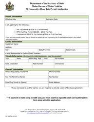 Document preview: Form MV-208 72 Consecutive Hour Trip Permit Application - Maine