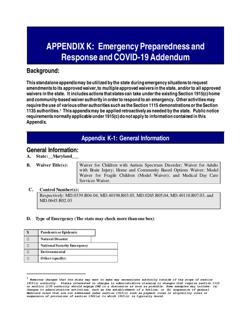 Appendix K Emergency Preparedness and Response and Covid-19 Addendum - Maryland