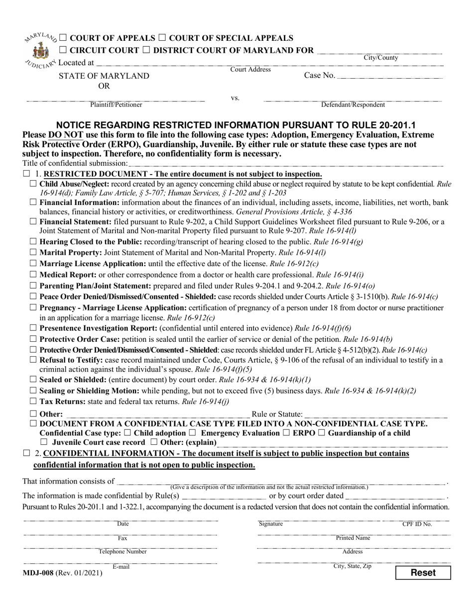 Form MDJ-008 Download Fillable PDF or Fill Online Notice Regarding