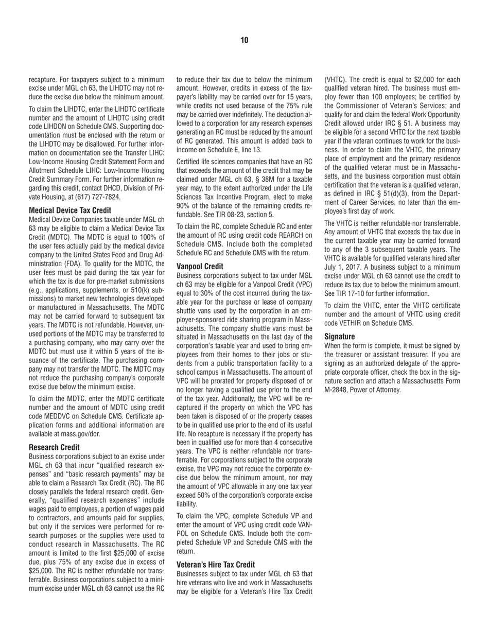 Instructions for Form 63-20P Premium Excise Return for Life Insurance Companies - Massachusetts, Page 10