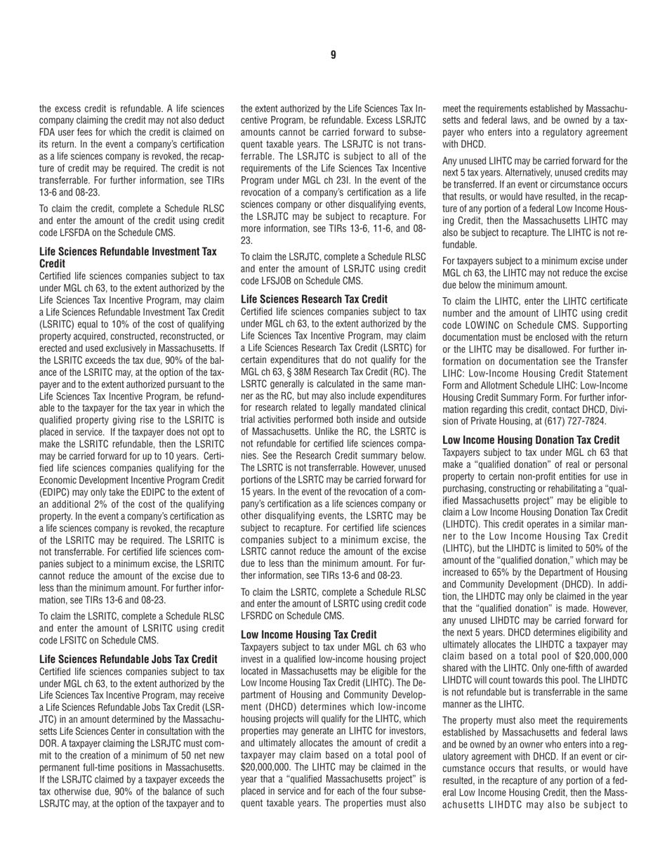 Instructions for Form 63-20P Premium Excise Return for Life Insurance Companies - Massachusetts, Page 9