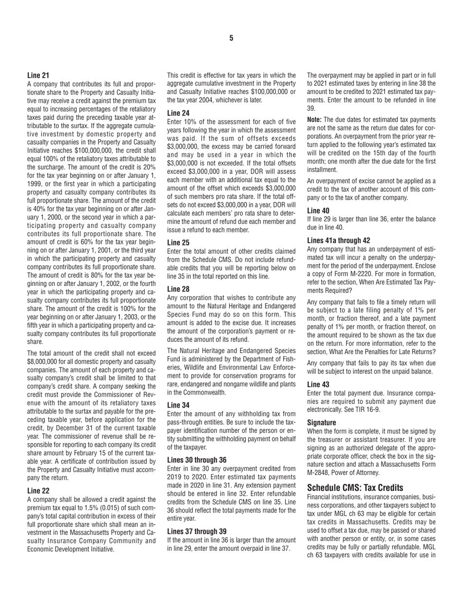 Instructions for Form 63-23P Premium Excise Return for Insurance Companies - Massachusetts, Page 5