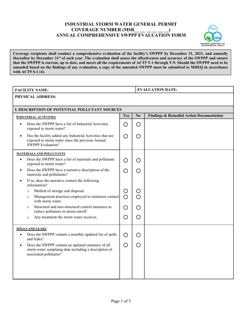 Annual Comprehensive Swppp Evaluation Form - Mississippi