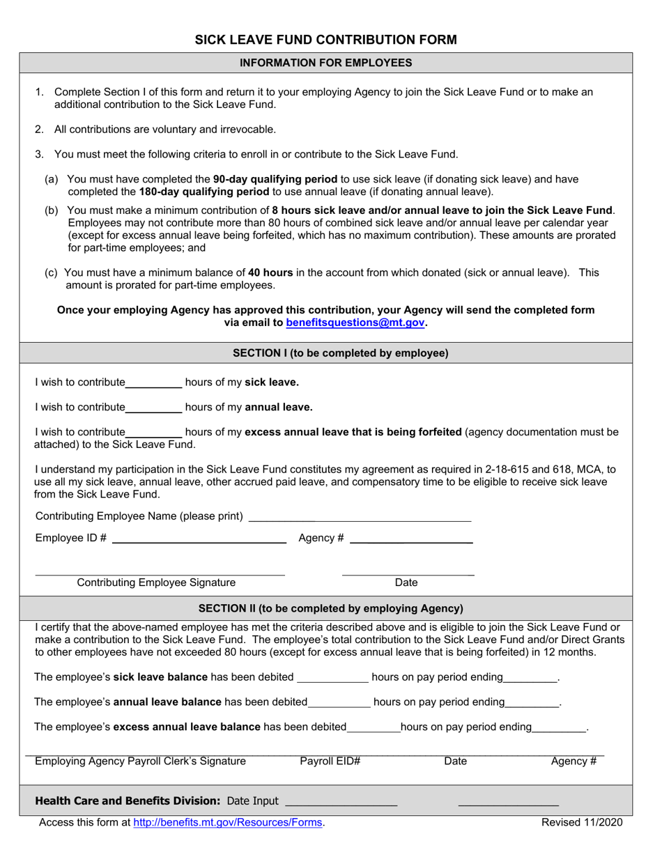 Sick Leave Fund Contribution Form - Montana, Page 3