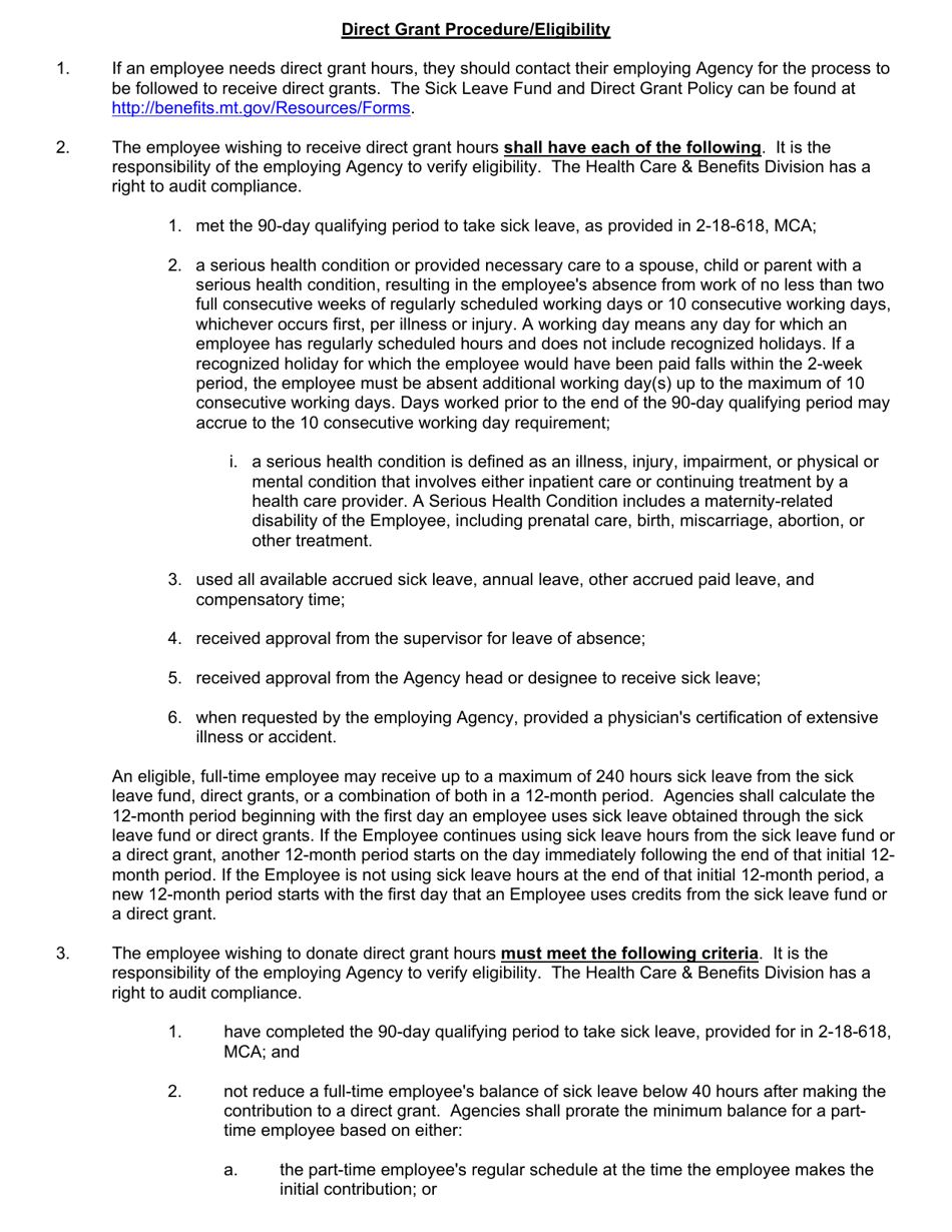 Direct Grant Form - Montana, Page 1