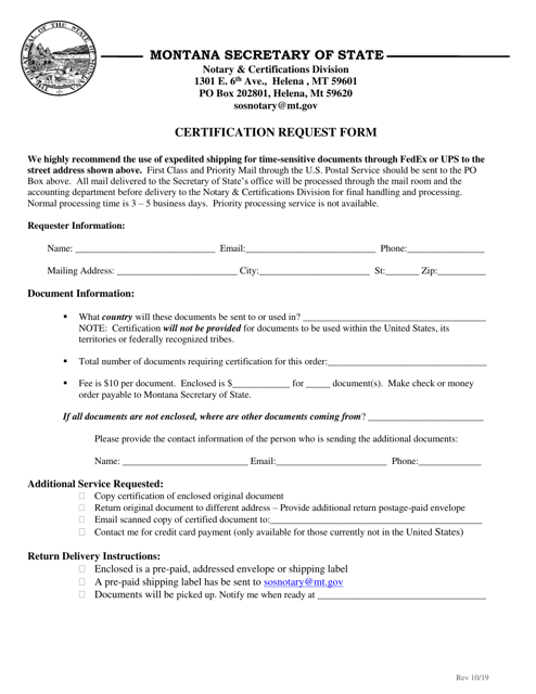 Certification Request Form - Montana