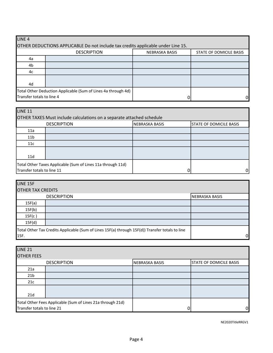 Annual Tax Return - Title Insurers, Risk Retention Groups - Nebraska, Page 4