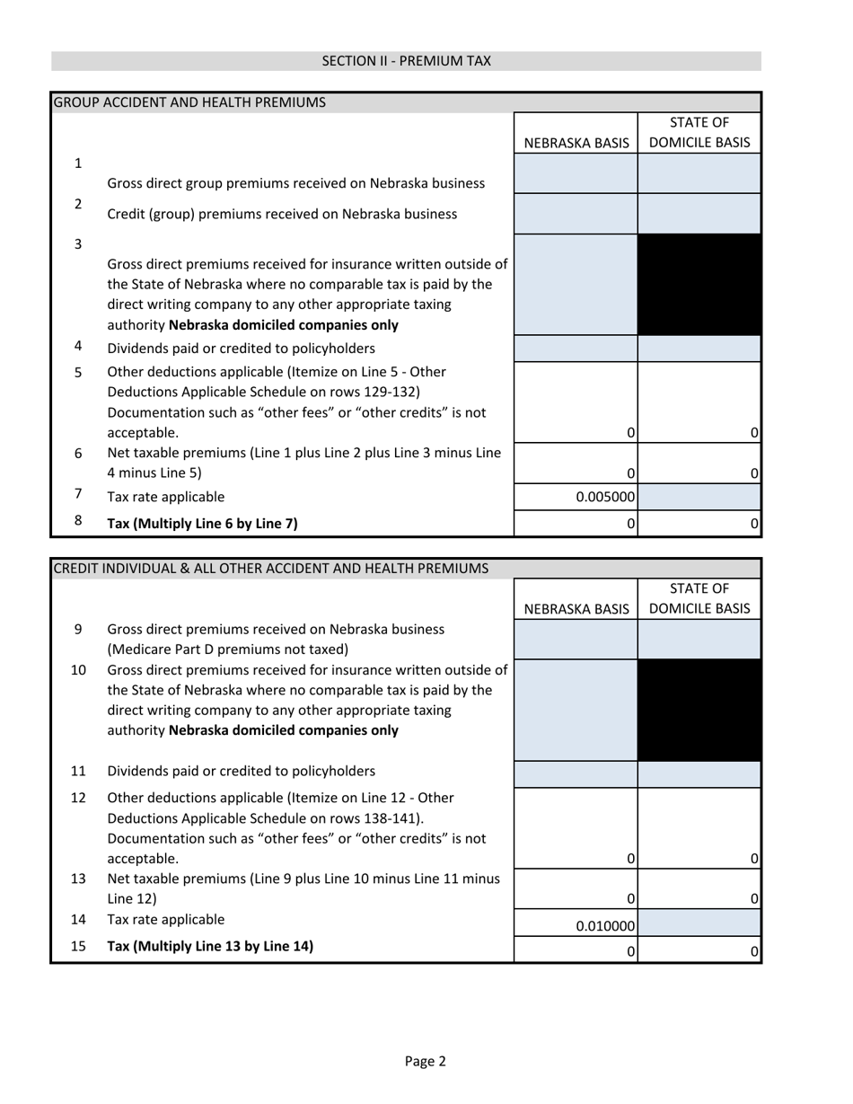 Annual Tax Return - Life and Health Insurer, Health Maintenance Organization - Nebraska, Page 2