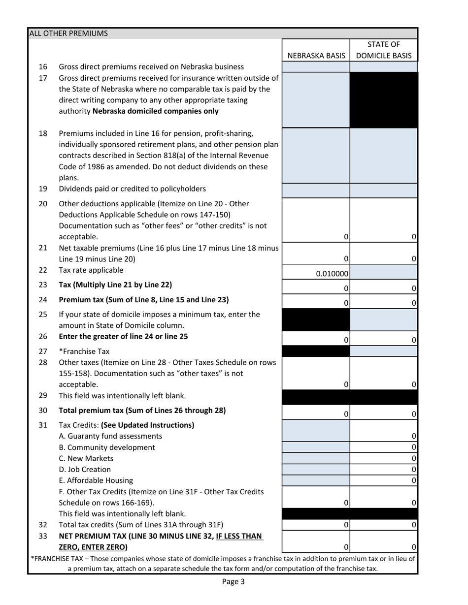 Annual Tax Return - Life and Health Insurer, Health Maintenance Organization - Nebraska, Page 3