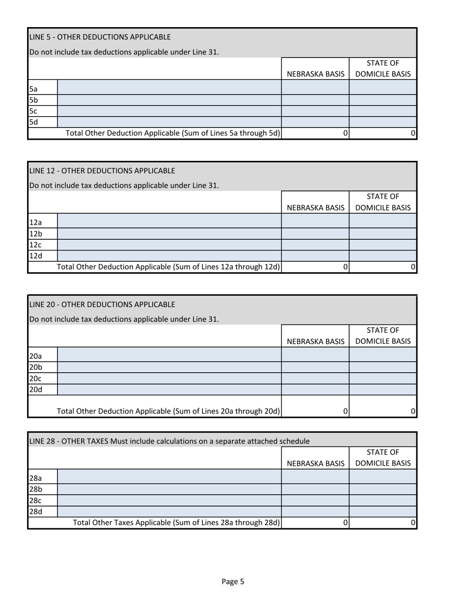 Annual Tax Return - Life and Health Insurer, Health Maintenance Organization - Nebraska, Page 5