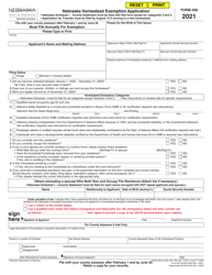 Form 458 Nebraska Homestead Exemption Application - Nebraska