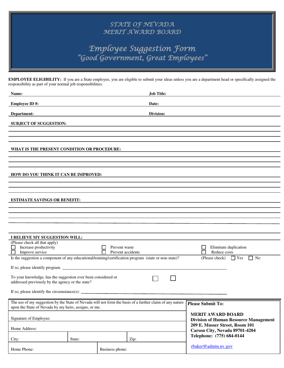 Employee Suggestion Form - Nevada, Page 1