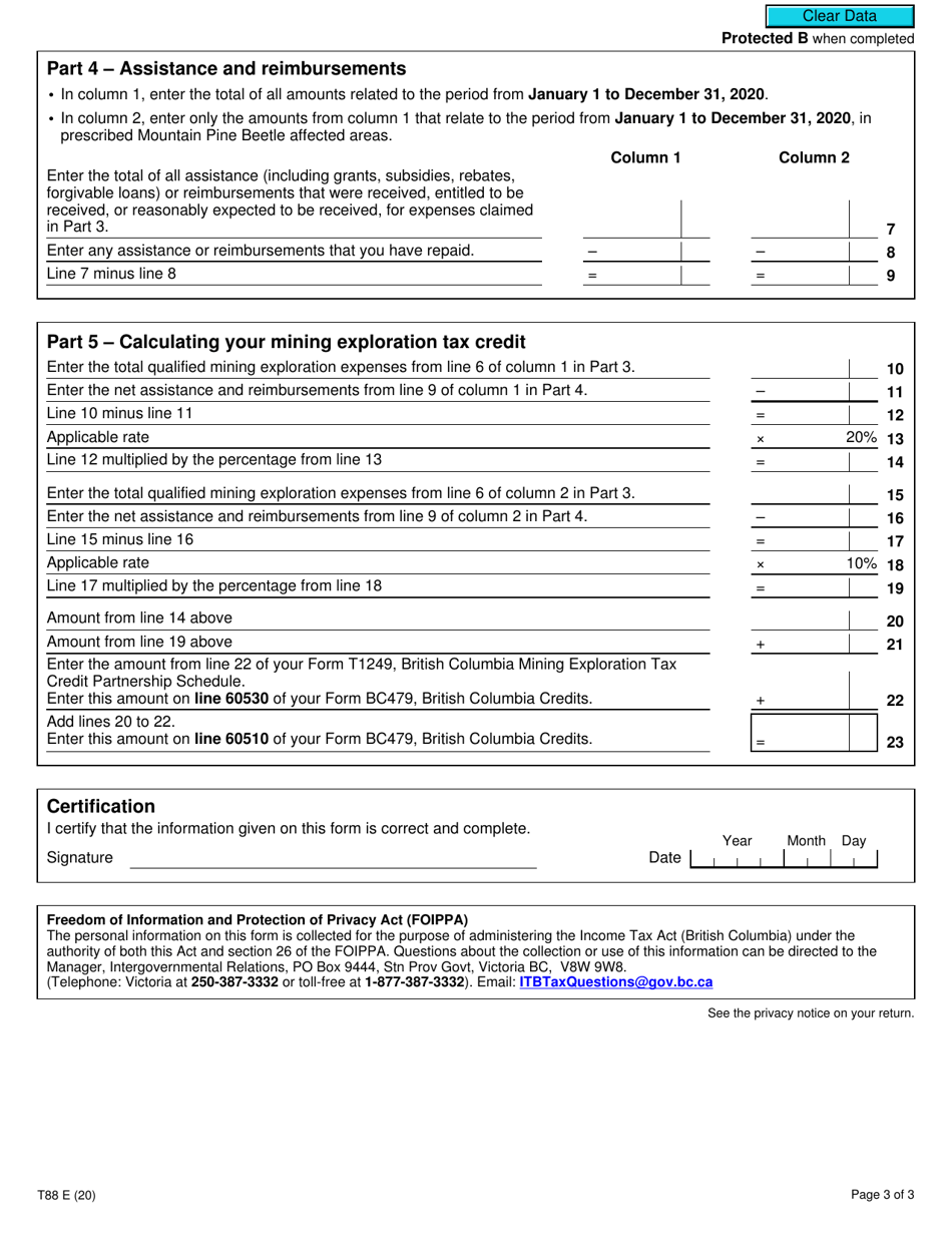 Form T88 British Columbia Mining Exploration Tax Credit (Individuals) - Canada, Page 3