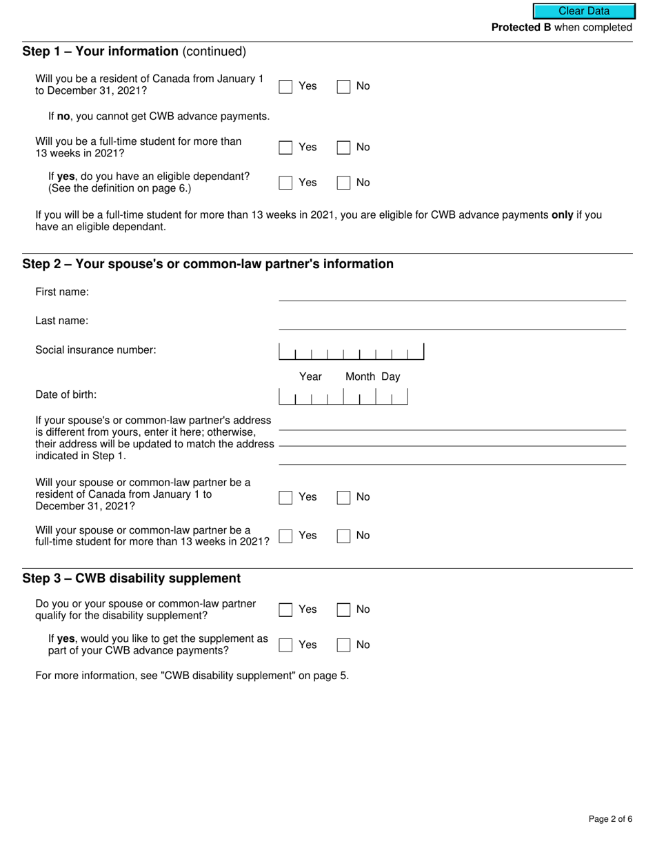 Form RC201 Canada Workers Benefit Advance Payments Application - Canada, Page 2