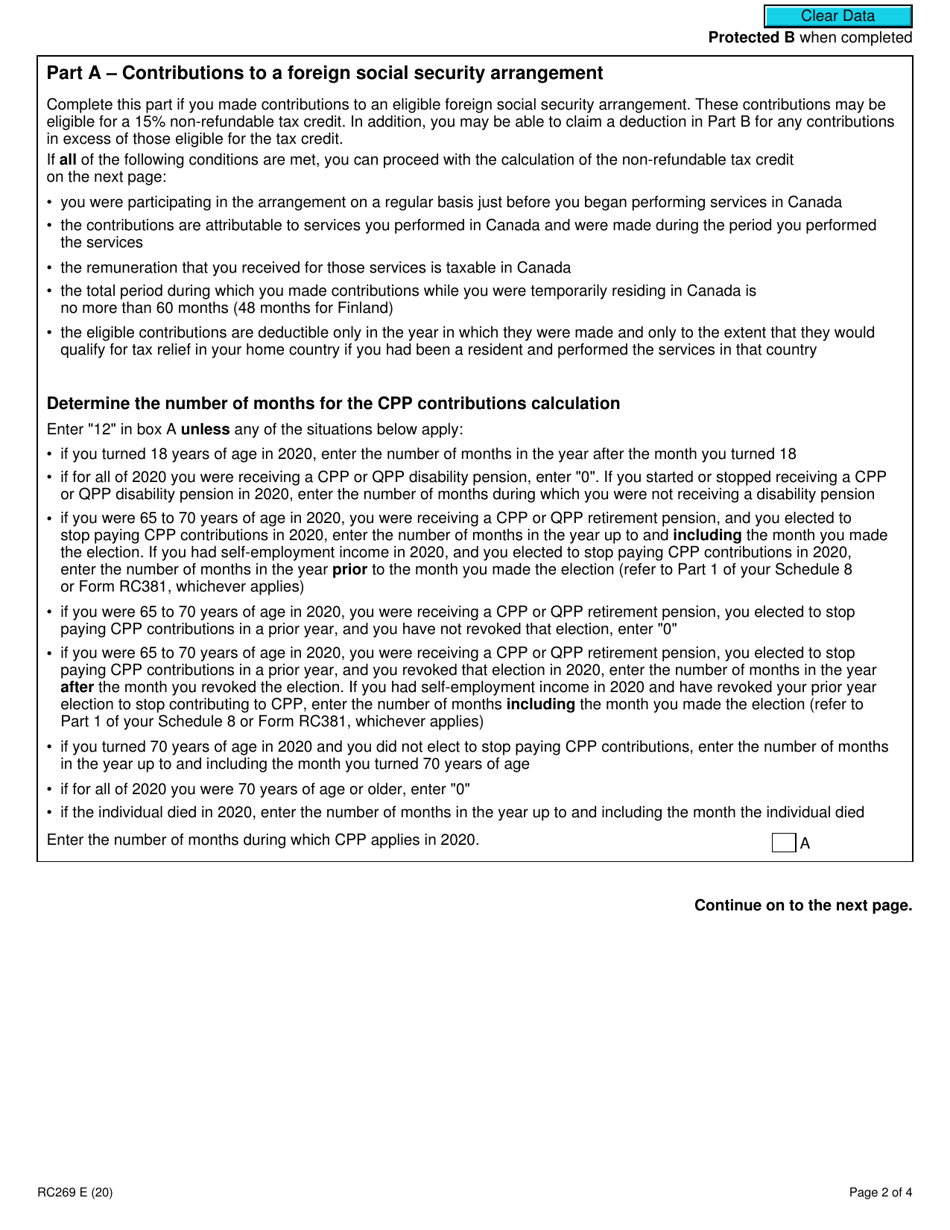 Form RC269 Employee Contributions to a Foreign Pension Plan or Social Security Arrangement - Non-united States Plans or Arrangements - Canada, Page 2